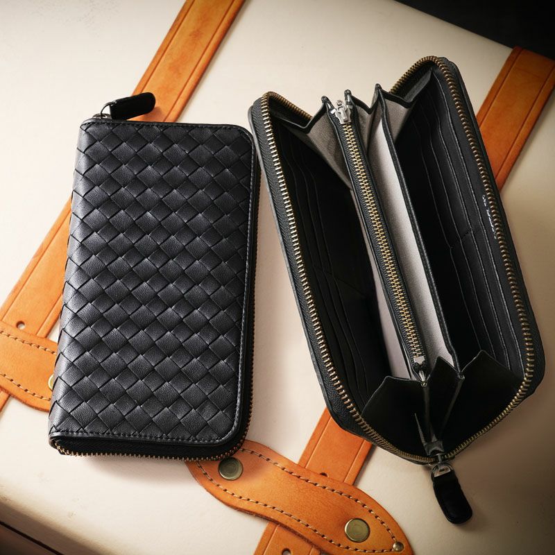 傳濱野】≪メンズ≫手編みで仕立てるラウンドファスナー長財布 ラム革